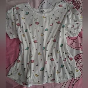 Juniors Planet Print White Shirt